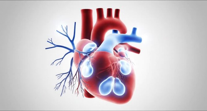 Glow effect animation of human heart cardiovascular system cardiac medical