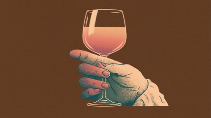 Obraz premium Close up of a hand holding a wine glass filled with rosé wine, creating an elegant toast with textured background