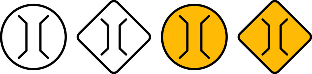 Narrow bridge road signs. Traffic warning symbols for road construction and safety. © mohammad
