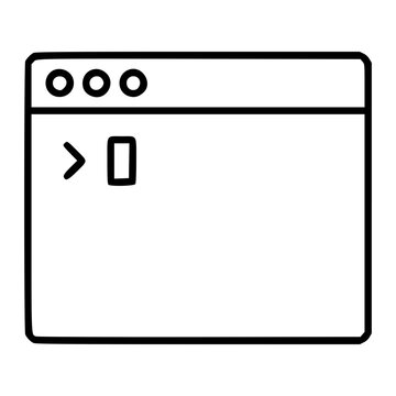 Vivid hand-traced vector illustration icon of a classic terminal window with blinking cursor prompt minimalist line outline scalable design for tech apps and coding tutorials clean black and white