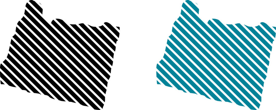 Oregon state map silhouette with diagonal stripes. US region shape with line pattern.
