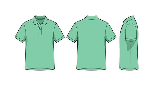 Mint buttoned polo shirt template illustration ( front/ back/ side ) / classic jersey sketch