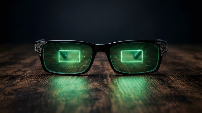 Smart Glasses Technology Concept on Wooden Table with Circuit Board