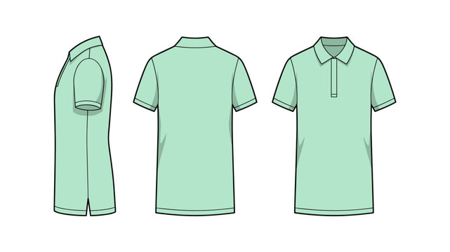 Mint long length polo shirt template illustration ( front/ back/ side ) / female tunic style