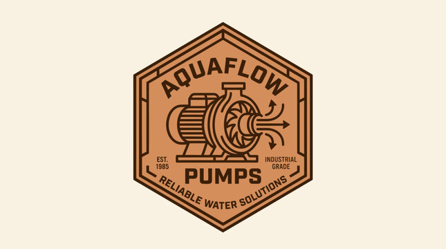 A vintage logo of a water pump system on a beige background