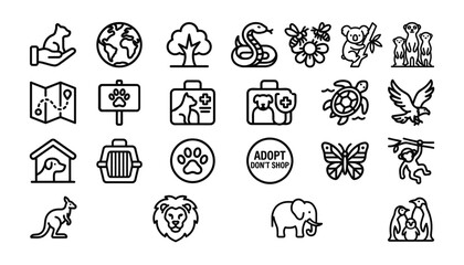 Fototapeta premium Ultimate Animal Welfare And Wildlife Conservation Vector Icon Collection For Conservation Projects