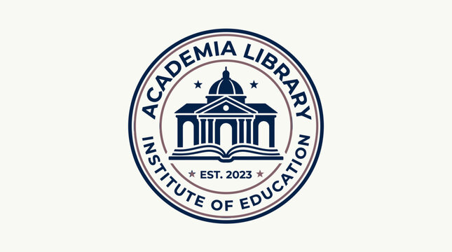 Education institute logo features building with columns and dome on book