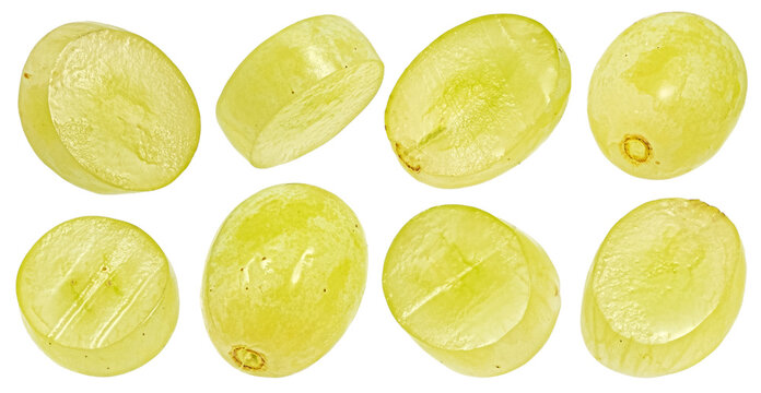 Green grape slices isolated on white background with clipping path