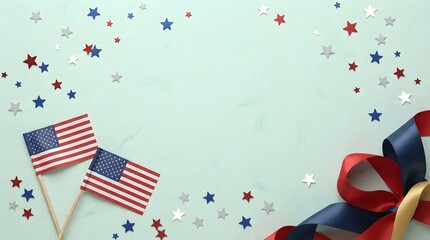Obraz premium Labor day celebration american flags stars and ribbons patriotic holiday banner