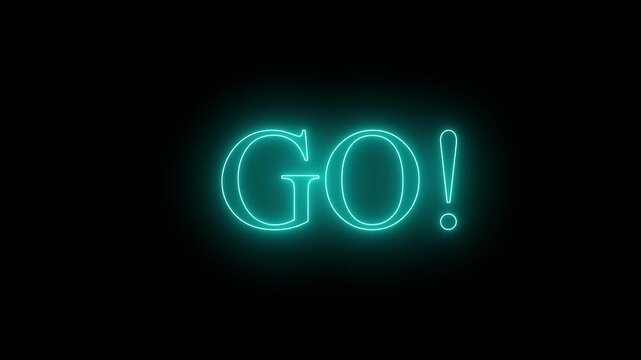 Go countdown animation on black screen. Bright neon Go timed animation. Seconds countdown timer for game concept.