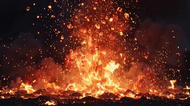 Dramatic Eruption of Lava and Fireworks Display.