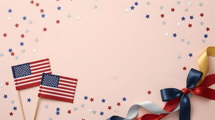 Obraz premium Labor day celebration american flags ribbons and stars patriotic holiday concept