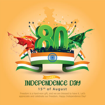 15th august happy independence day India 80 years logo greetings. abstract vector illustration design.