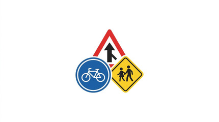 Collection of diverse road traffic signs including bicycle and school crossing