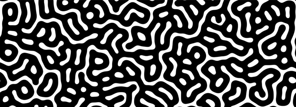 Coral shape organic pattern background with wavy texture and brain black sea diffusion for a chaotic chemical reaction. Natural retro trippy branch line bacteria trendy white textile hand.