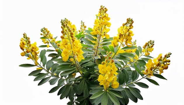 Isolated Senna Plant With Yellow Flowers On Clean Transparent Background For Nature And Botanical Illustrations