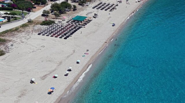 Top Down Aerial View of Karavostasi Beach in Epirus Greece