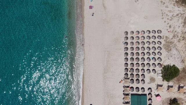Top Down Aerial View of Karavostasi Beach in Epirus Greece