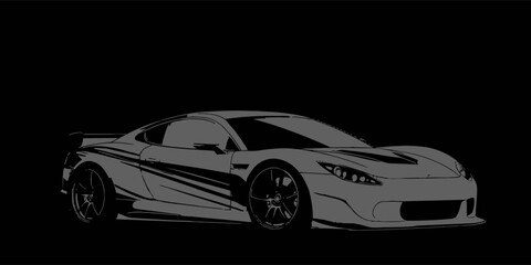 Fototapeta premium Black and white sports car or supercar vector illustration