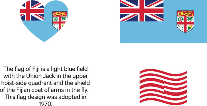 Flag of Fiji vector design templates collection featuring light blue field with Union Jack heart shape and coat of arms shield