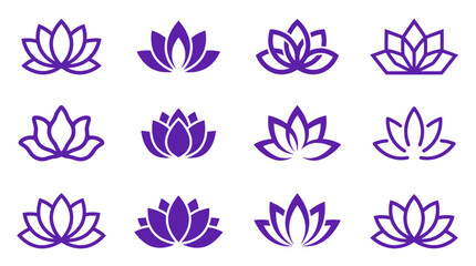 Fototapeta premium Clean Minimalist Purple Lotus Flower Icons Set Illustrations for Design Use with high quality professional line art symbols for modern creative design and digital branding projects