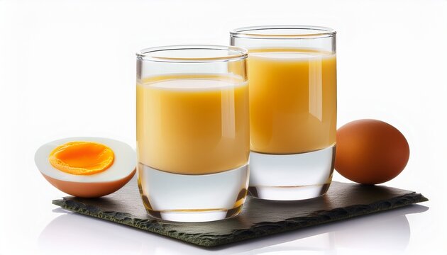 Two Glasses Of Egg Liqueur Isolated On White Background