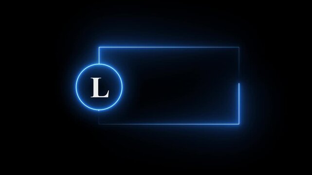 colorful glowing neon L text icon animation. Square rectangle picture frame with one tone neon color motion graphic on isolated black a background.neon text L, icon, 4k video black background