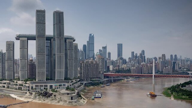 Chongqing cyberpunk city skyline with river