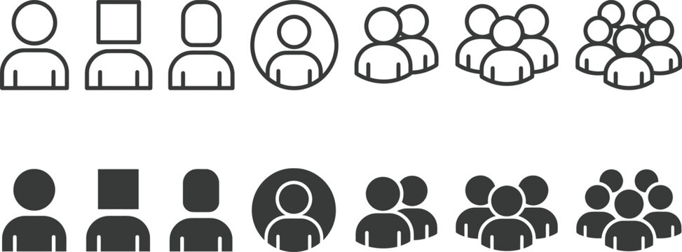 User group icons set line and solid styles for interface design