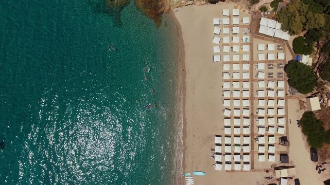 Top Down Aerial View of Karavostasi Beach in Epirus Greece