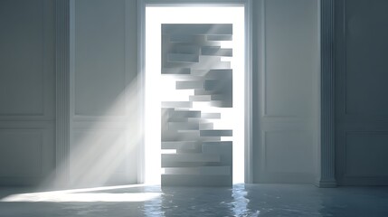Fototapeta premium Minimalist white geometric cube floating in empty white space with shadows