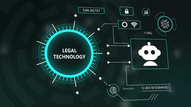 automation and cybersecurity technology HUD interface. artificial intelligence legal software user interface. legal technology ai dashboard interface animation.