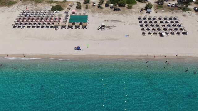 Top Down Aerial View of Karavostasi Beach in Epirus Greece