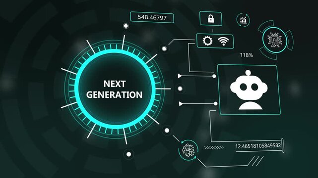 next generation artificial intelligence digital interface dashboard animation. modern digital interface design with artificial intelligence automation icons.