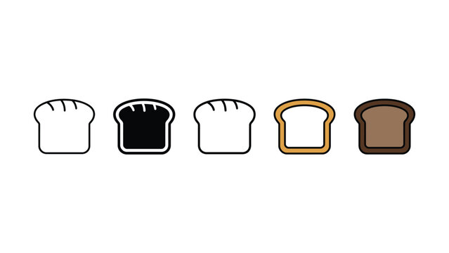 Five different slices of bread in various colors and outlines on white background