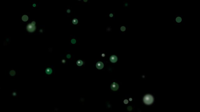 Glowing green and white particles floating.