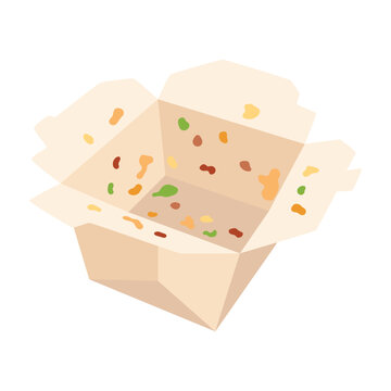 empty used box with leftover food, asian takeaway food