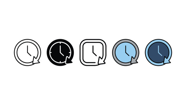 Clock icons with refresh arrows in various colors and styles