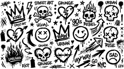 Urban graffiti street art doodle collection with graffiti handdrawn illustration elements © RA
