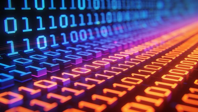 Futuristic binary data stream glowing with vibrant digital energy for tech and innovation visuals