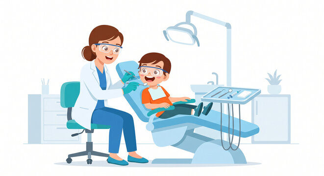 dokter gigi sedang memeriksa gigi anak