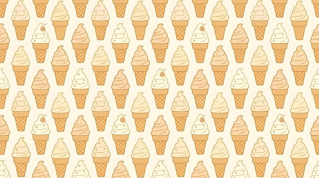 Seamless pattern of hand drawn ice cream cones on beige background