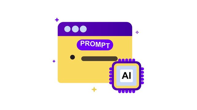 Colorful illustration of a computer prompt with ai symbol on white background doodle animated 4k stock video