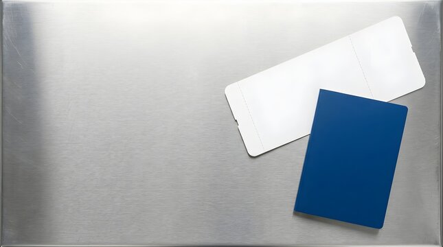 Blue Passport and Blank Boarding Pass on Brushed Metal Surface