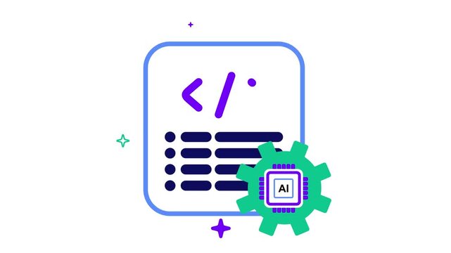 Ai coding and development concept with gear and code symbols on white background doodle animated 4k stock video