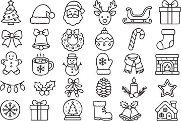 Professional christmas vector icon set featuring various holiday elements like santa claus reindeer gifts and winter decorations for creative designs © Monivara Creations