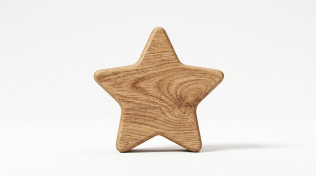 A high-quality 3D render of a single basic star shape crafted from premium unpainted raw oak wood, isolated on a clean white studio background.