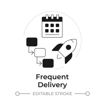 Frequent delivery modern flat line concept icon. Agile software development lifecycle. Software deployment workflow strategy. Solid and outline vector illustration. Round black and white design