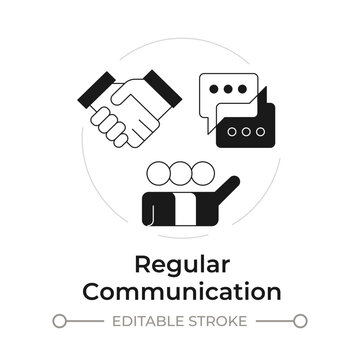 Regular communication modern flat line concept icon. Optimizing corporate collaboration. Impactful team alignment. Solid and outline vector illustration. Round black and white design