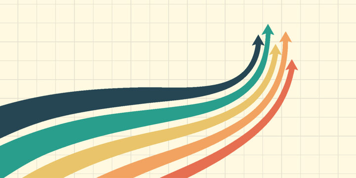 Five Arrows Moving Up Vintage Colors. Abstract Financial Chart with Uptrend Line Arrows Graph Go Up. Growth Business Revenue Invest Concept.